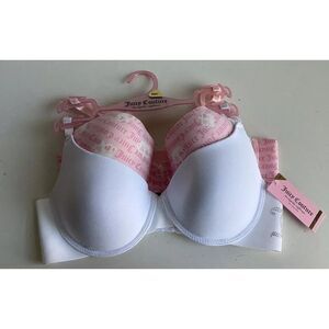 2 Pack Juicy Couture Bra Sz 38C SEXY Push Up JC5301 Bling White Pink Logo NEW